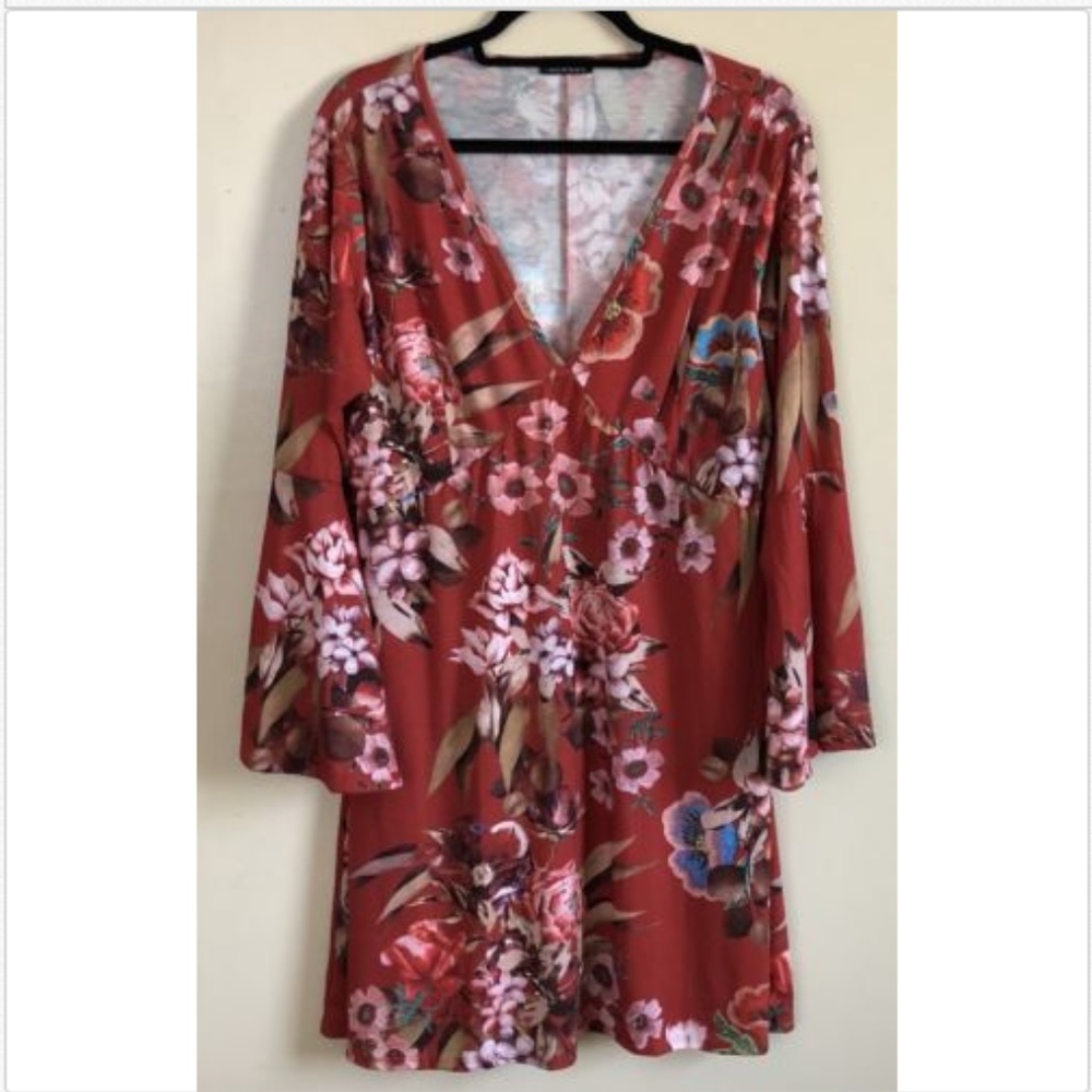 Pink Clove Women's Dress Tunic Floral Bell Sleeves